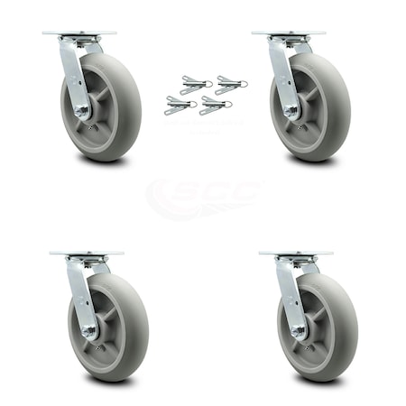 Service Caster Lavex Lodging Housekeeping Cart Caster Set - 4 Swivel with Bolt-On Swivel Locks LAV-SCC-30CS820-TPRRD-BSL-4
